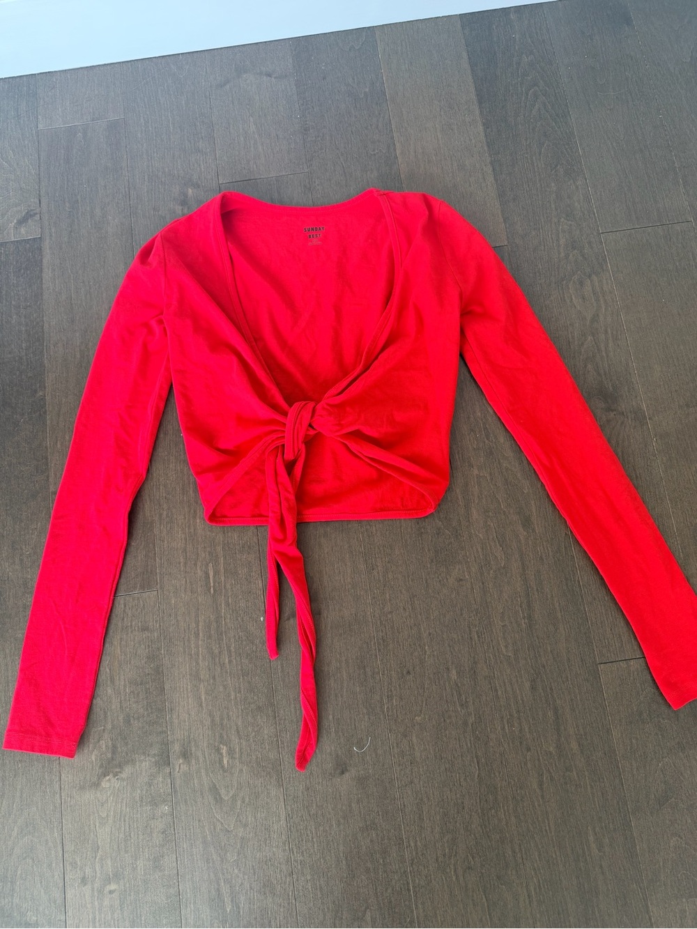 Sunday Best Red Tie-Front Long Sleeve Crop Top